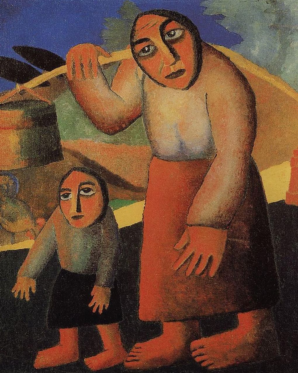 Казимир Малевич. Крестьянка с ведрами и ребенком (фрагмент). 1912. Городской музей Стеделек, Амстердам, Нидерланды