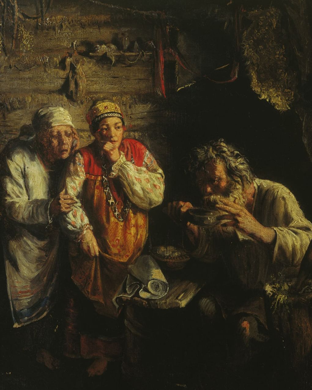 Григорий Мясоедов. Знахарь (фрагмент). 1860. Саратовский государственный художественный музей имени А.Н. Радищева, Саратов 